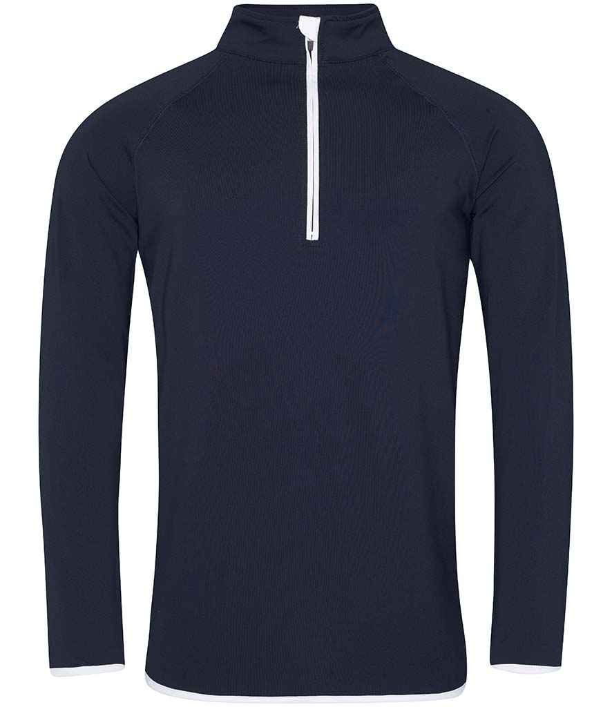 AWDis Cool Half Zip Sweat Top in French Navy Arctic White by Just Cool — Custom branded clothing by Print Press, featuring premium embroidery produced in our specialist print lab in the UK.