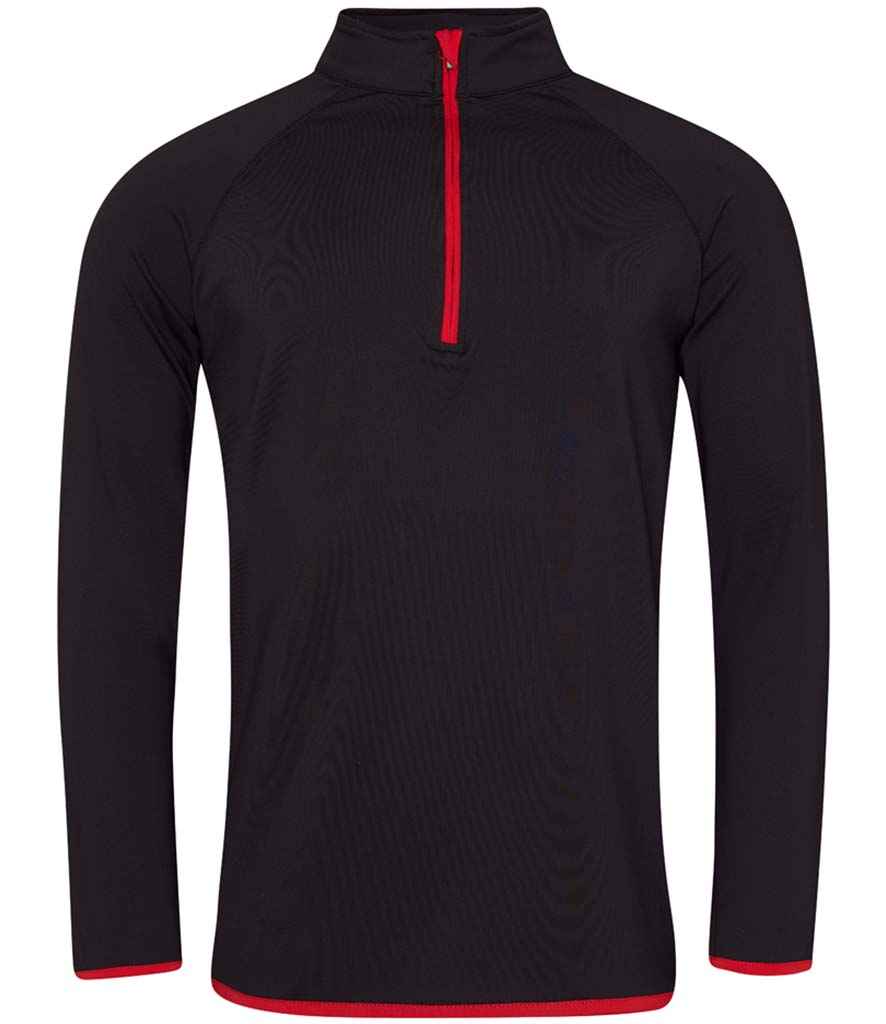 AWDis Cool Half Zip Sweat Top in Jet Black Fire Red by Just Cool — Custom branded clothing by Print Press, featuring premium embroidery produced in our specialist print lab in the UK.