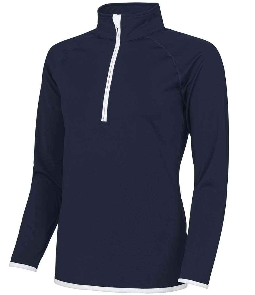 AWDis Ladies Cool Half Zip Sweat Top in French Navy Arctic White by Just Cool — Custom branded clothing by Print Press, featuring premium embroidery produced in our specialist print lab in the UK.