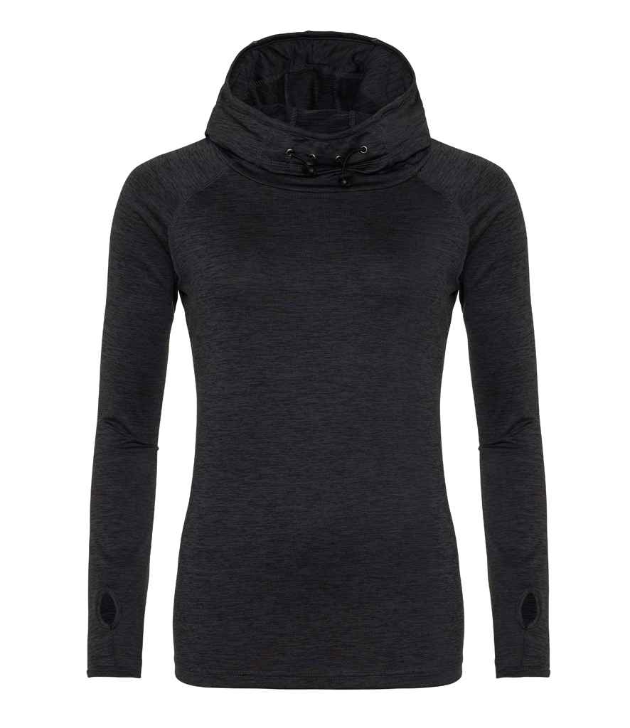 AWDis Ladies Cool Cowl Neck Top in Black Slate Melange by Just Cool — Custom branded clothing by Print Press, featuring premium embroidery produced in our specialist print lab in the UK.
