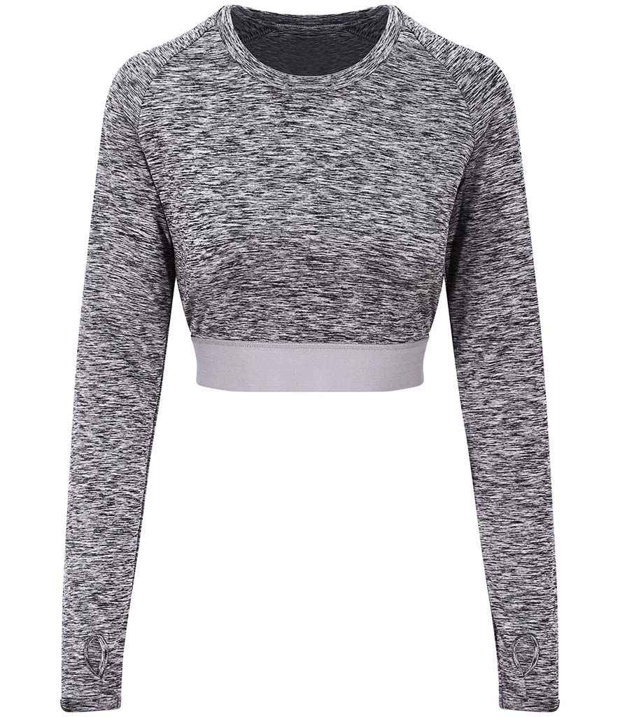 AWDis Ladies Cool Long Sleeve Crop Top in Grey Melange by Just Cool — Custom branded clothing by Print Press, featuring premium embroidery produced in our specialist print lab in the UK.
