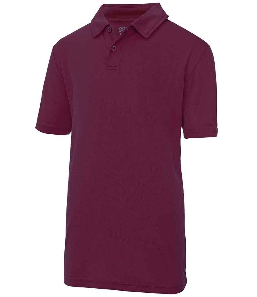 AWDis Kids Cool Polo Shirt in Burgundy by Just Cool — Custom branded clothing by Print Press, featuring premium embroidery produced in our specialist print lab in the UK.