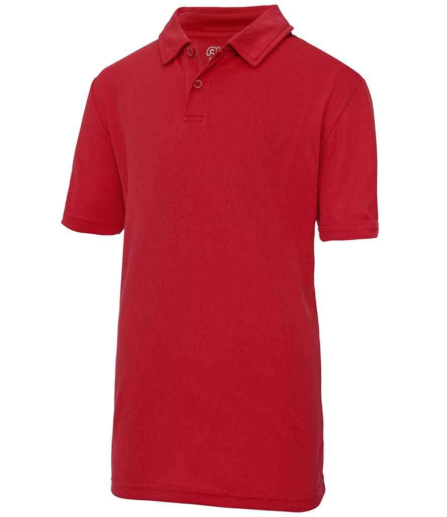 AWDis Kids Cool Polo Shirt in Fire Red by Just Cool — Custom branded clothing by Print Press, featuring premium embroidery produced in our specialist print lab in the UK.