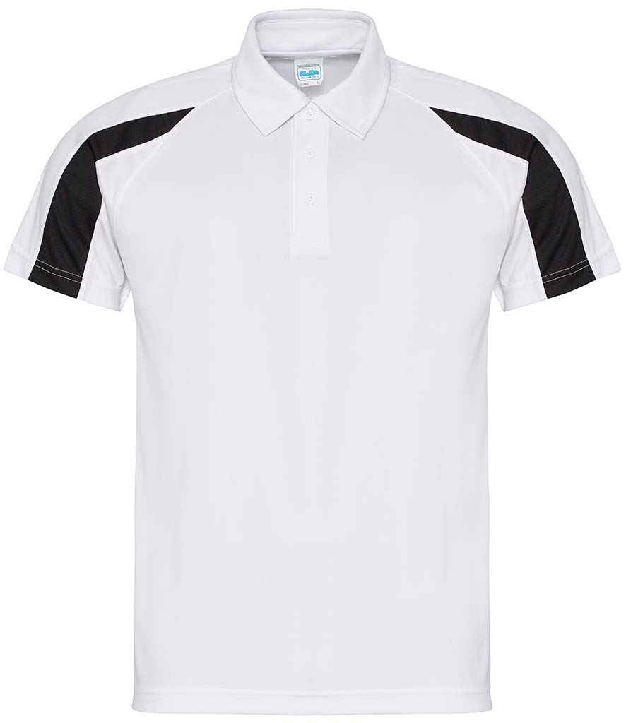 AWDis Cool Contrast Polo Shirt in Arctic White Jet Black by Just Cool — Custom branded clothing by Print Press, featuring premium embroidery produced in our specialist print lab in the UK.