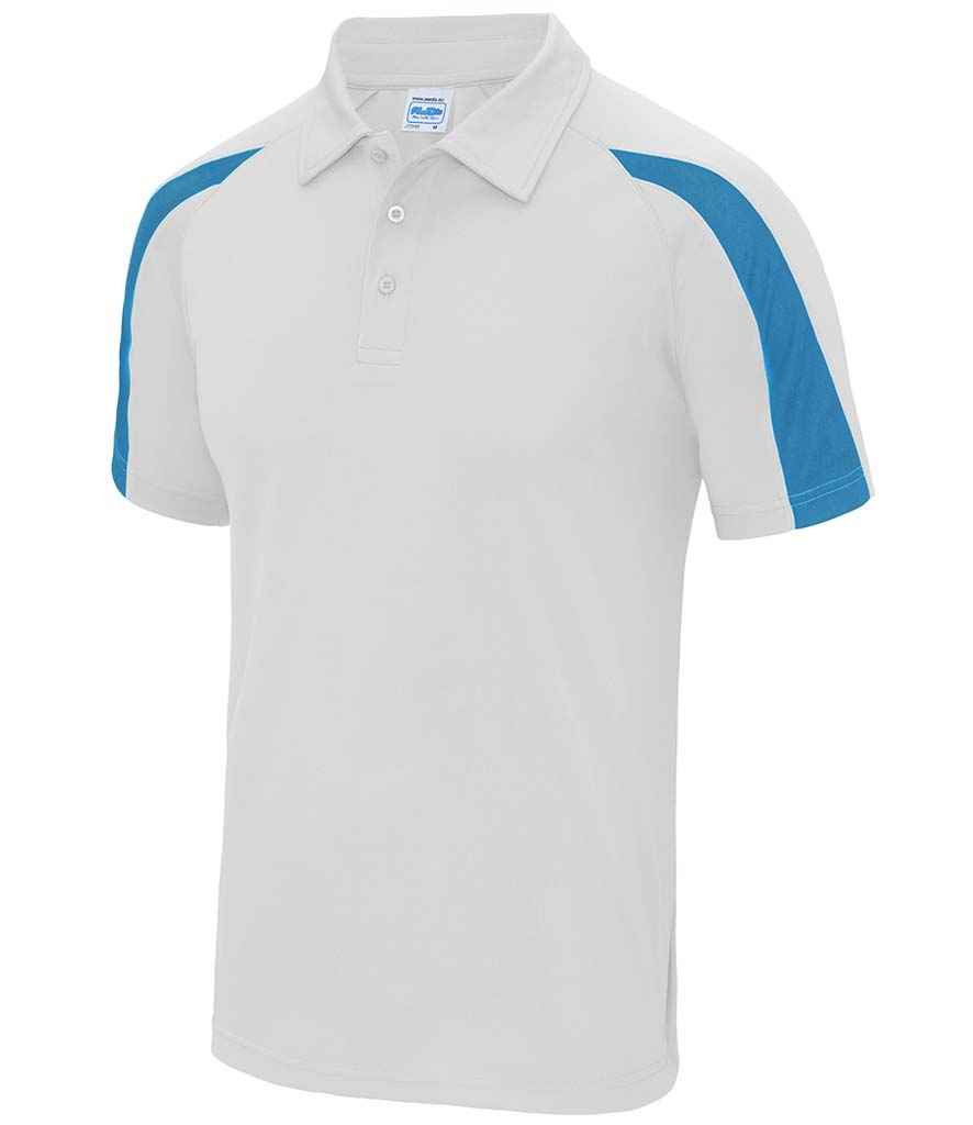 AWDis Cool Contrast Polo Shirt in Arctic White Sapphire Blue by Just Cool — Custom branded clothing by Print Press, featuring premium embroidery produced in our specialist print lab in the UK.