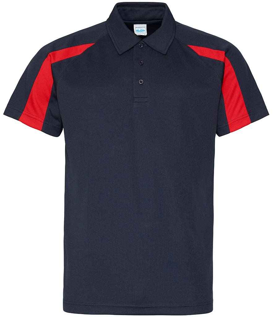 AWDis Cool Contrast Polo Shirt in French Navy Fire Red by Just Cool — Custom branded clothing by Print Press, featuring premium embroidery produced in our specialist print lab in the UK.