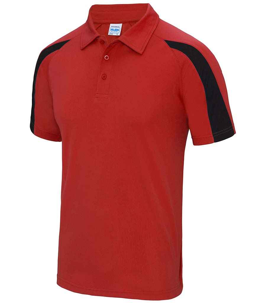 AWDis Cool Contrast Polo Shirt - (2nd Colours) in Fire Red Jet Black by Just Cool — Custom branded clothing by Print Press, featuring premium embroidery produced in our specialist print lab in the UK.