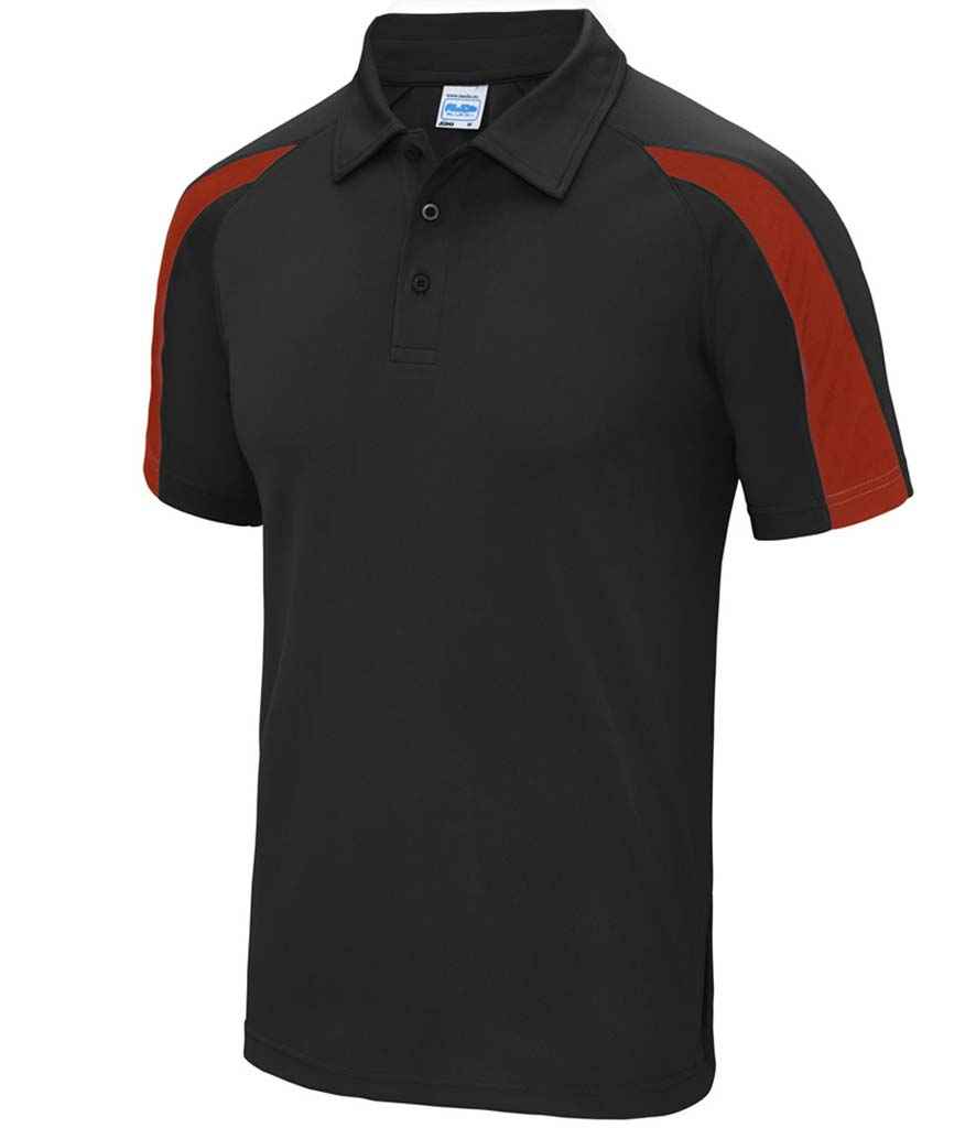 AWDis Cool Contrast Polo Shirt in Jet Black Fire Red by Just Cool — Custom branded clothing by Print Press, featuring premium embroidery produced in our specialist print lab in the UK.