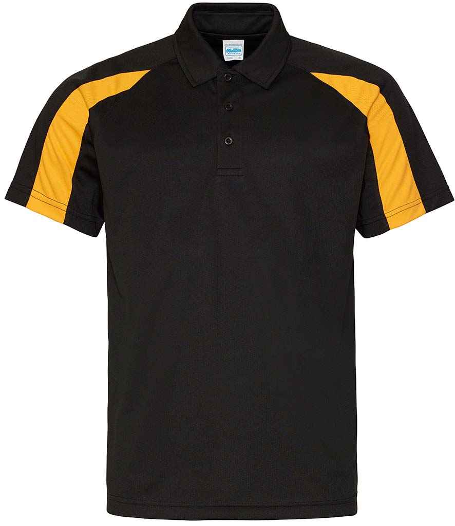 AWDis Cool Contrast Polo Shirt in Jet Black Gold by Just Cool — Custom branded clothing by Print Press, featuring premium embroidery produced in our specialist print lab in the UK.