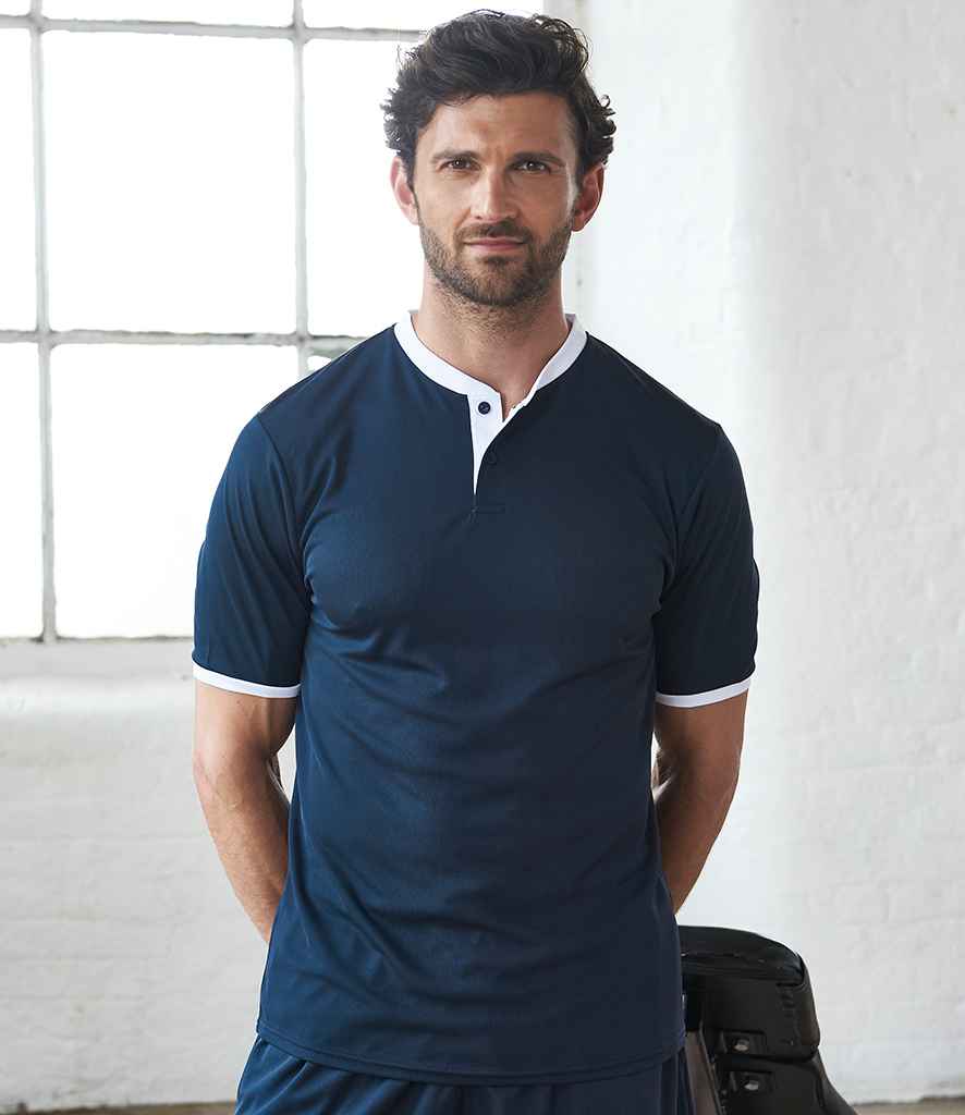 AWDis Cool Stand Collar Sports Polo Shirt in French Navy Arctic White by Just Cool — Custom branded clothing by Print Press, featuring premium embroidery produced in our specialist print lab in the UK.