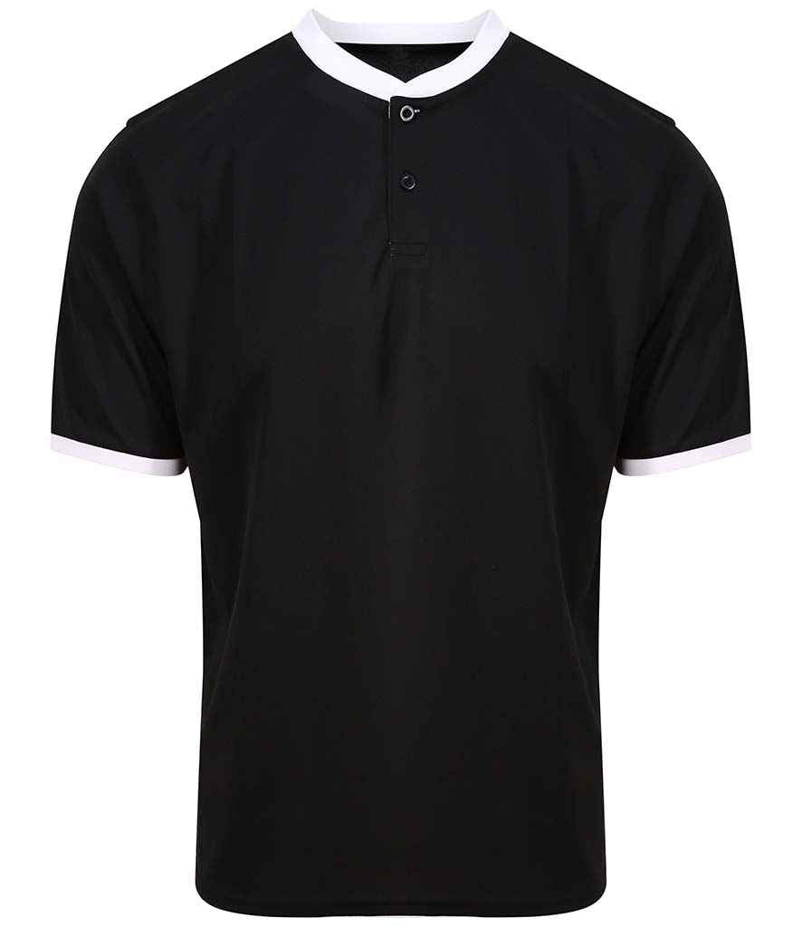 AWDis Cool Stand Collar Sports Polo Shirt in Jet Black Arctic White by Just Cool — Custom branded clothing by Print Press, featuring premium embroidery produced in our specialist print lab in the UK.