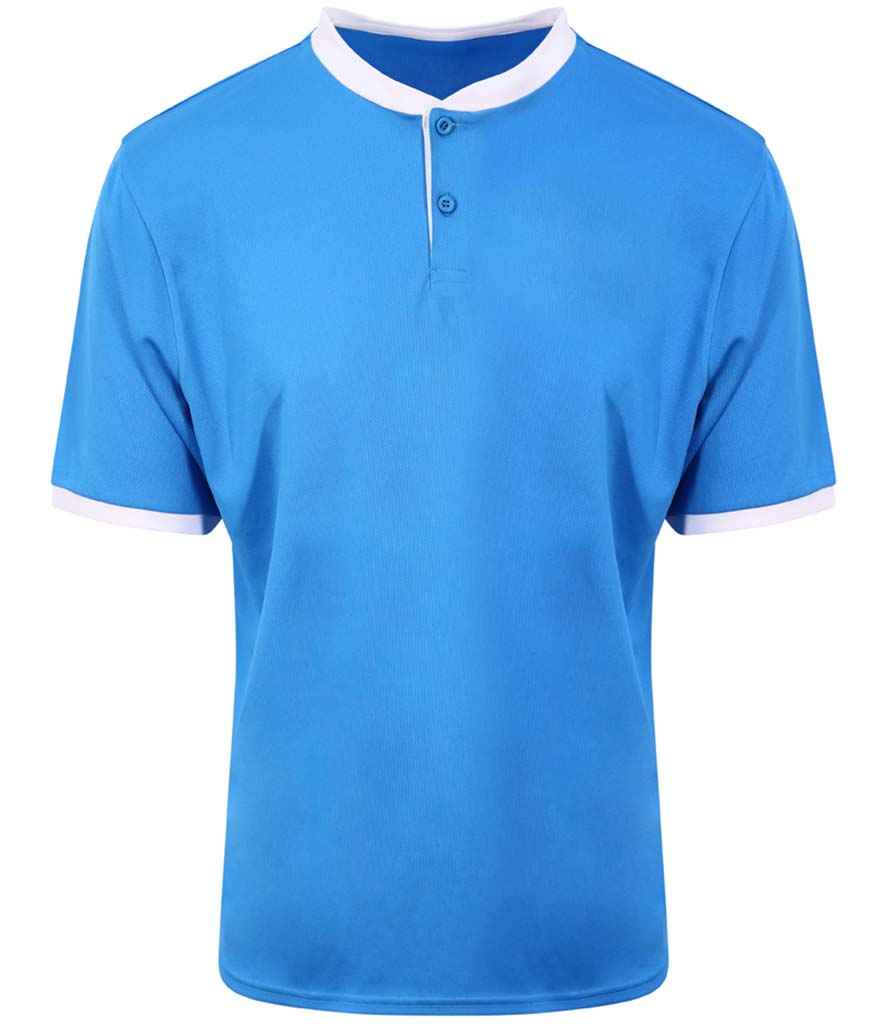 AWDis Cool Stand Collar Sports Polo Shirt in Sapphire Blue Arctic White by Just Cool — Custom branded clothing by Print Press, featuring premium embroidery produced in our specialist print lab in the UK.