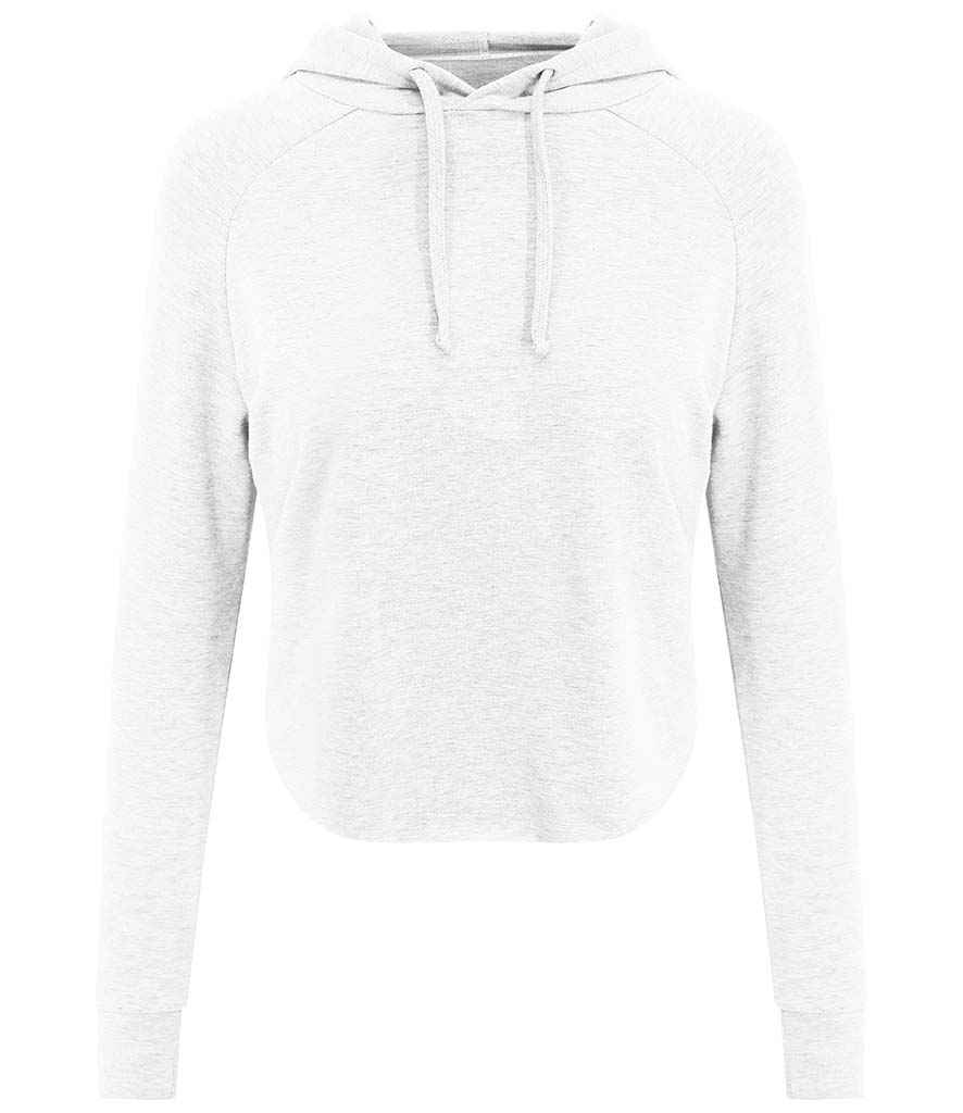 AWDis Ladies Cool Cross Back Cropped Hoodie in Arctic White by Just Cool — Custom branded clothing by Print Press, featuring premium embroidery produced in our specialist print lab in the UK.