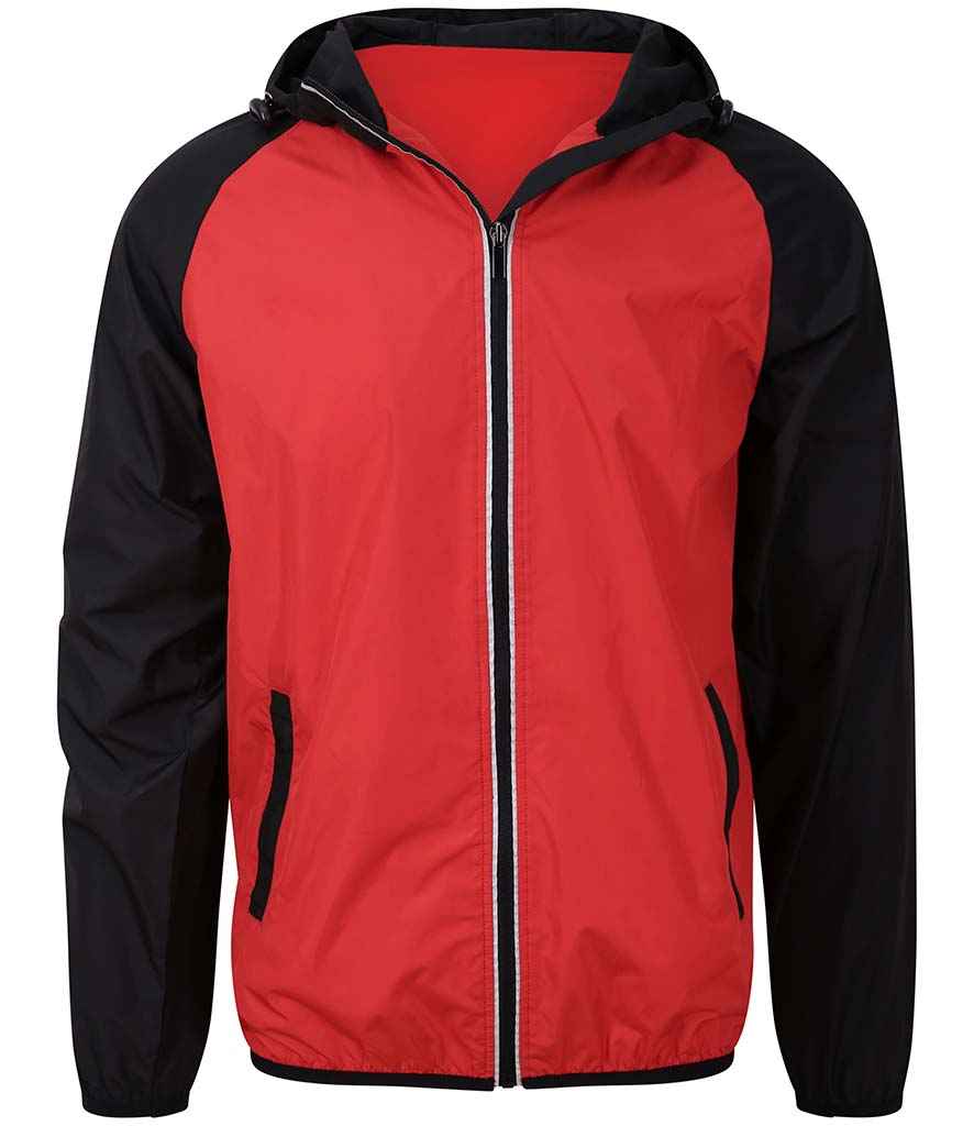 AWDis Cool Contrast Windshield Jacket in Fire Red Jet Black by Just Cool — Custom branded clothing by Print Press, featuring premium embroidery produced in our specialist print lab in the UK.