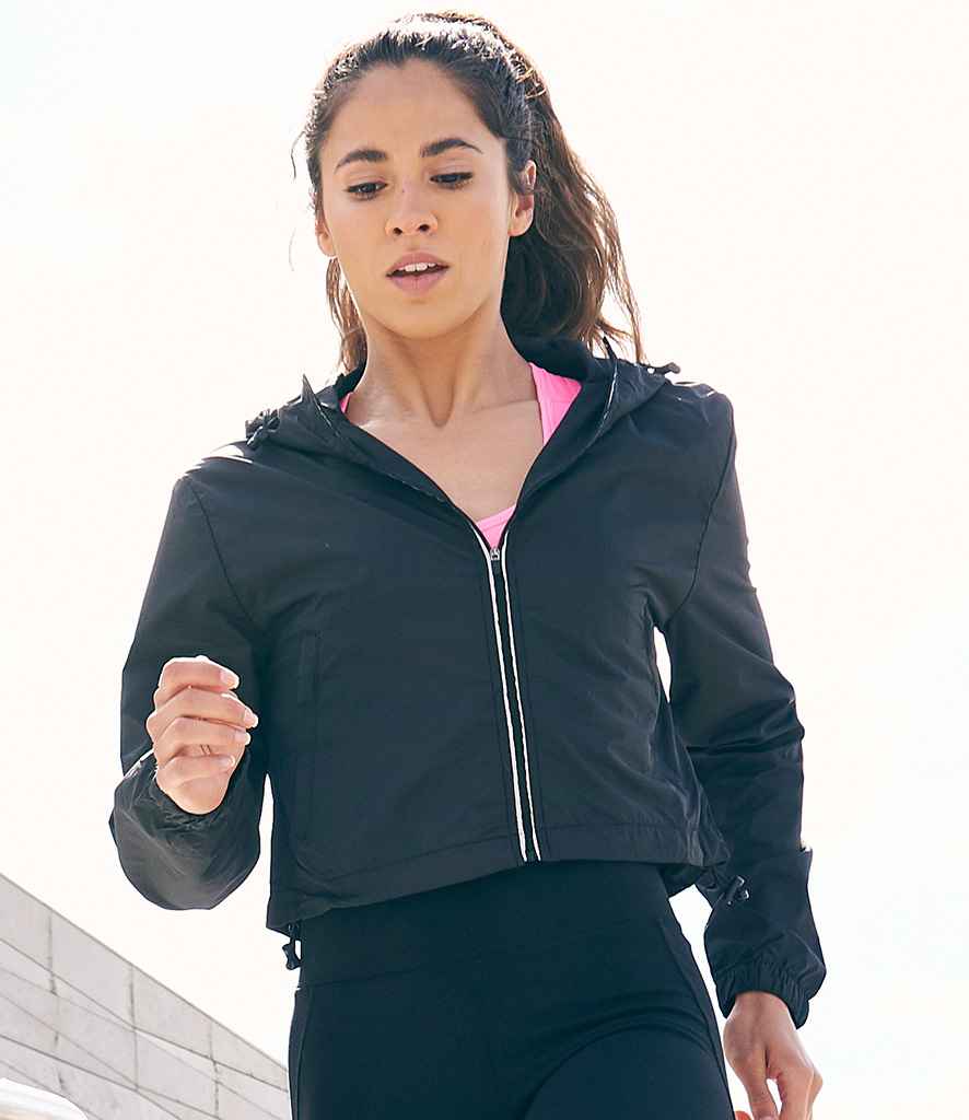 AWDis Ladies Cool Cropped Windshield Jacket in Jet Black by Just Cool — Custom branded clothing by Print Press, featuring premium embroidery produced in our specialist print lab in the UK.