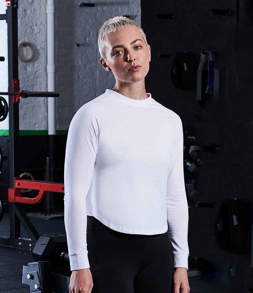 AWDis Ladies Cool Cross Back Long Sleeve T-Shirt in Arctic White by Just Cool — Custom branded clothing by Print Press, featuring premium embroidery produced in our specialist print lab in the UK.