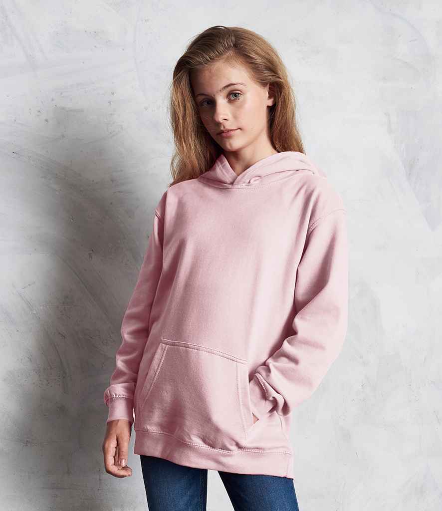 AWDis Kids Hoodie - (2nd Colours) in Baby Pink by Just Hoods — Custom branded clothing by Print Press, featuring premium embroidery produced in our specialist print lab in the UK.