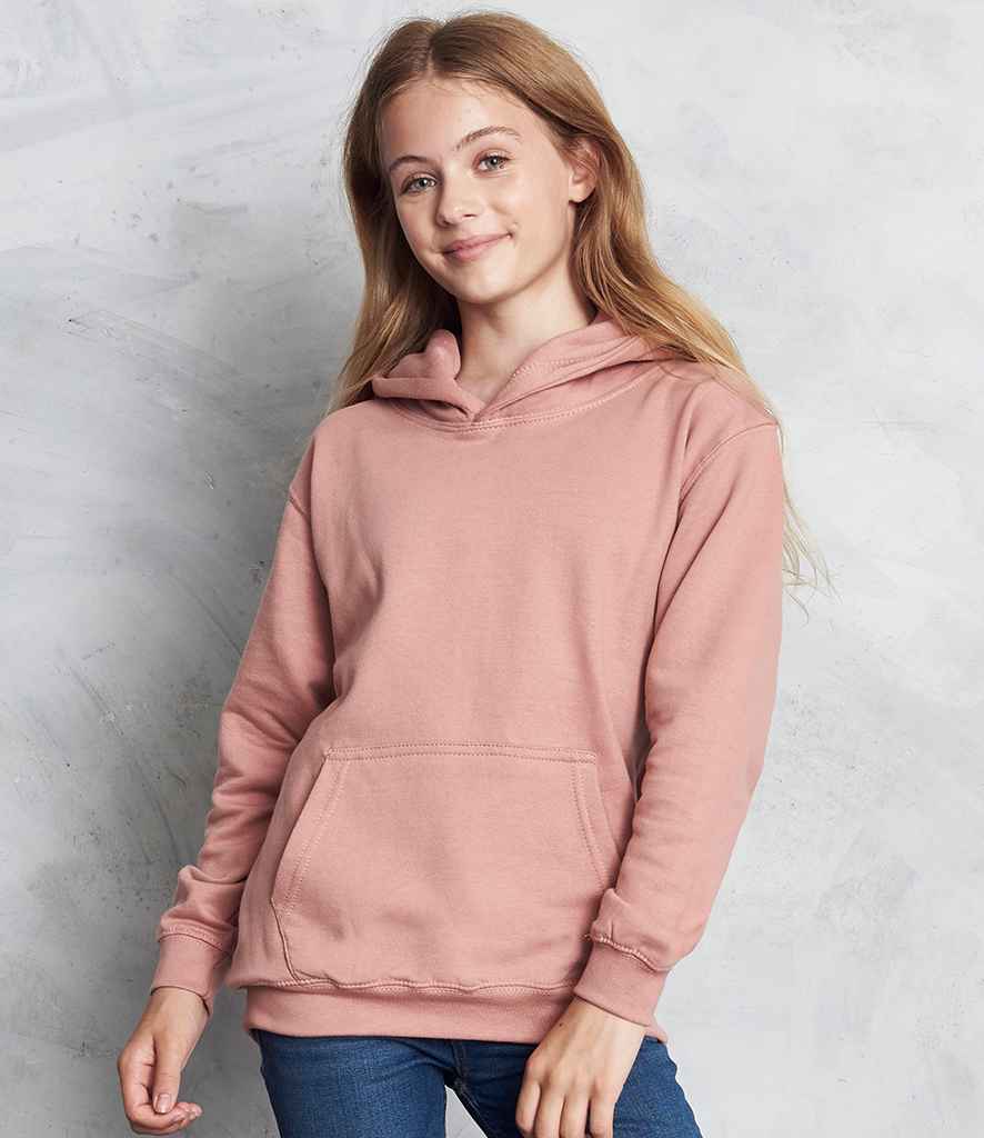 AWDis Kids Hoodie - (2nd Colours) in Dusty Pink by Just Hoods — Custom branded clothing by Print Press, featuring premium embroidery produced in our specialist print lab in the UK.
