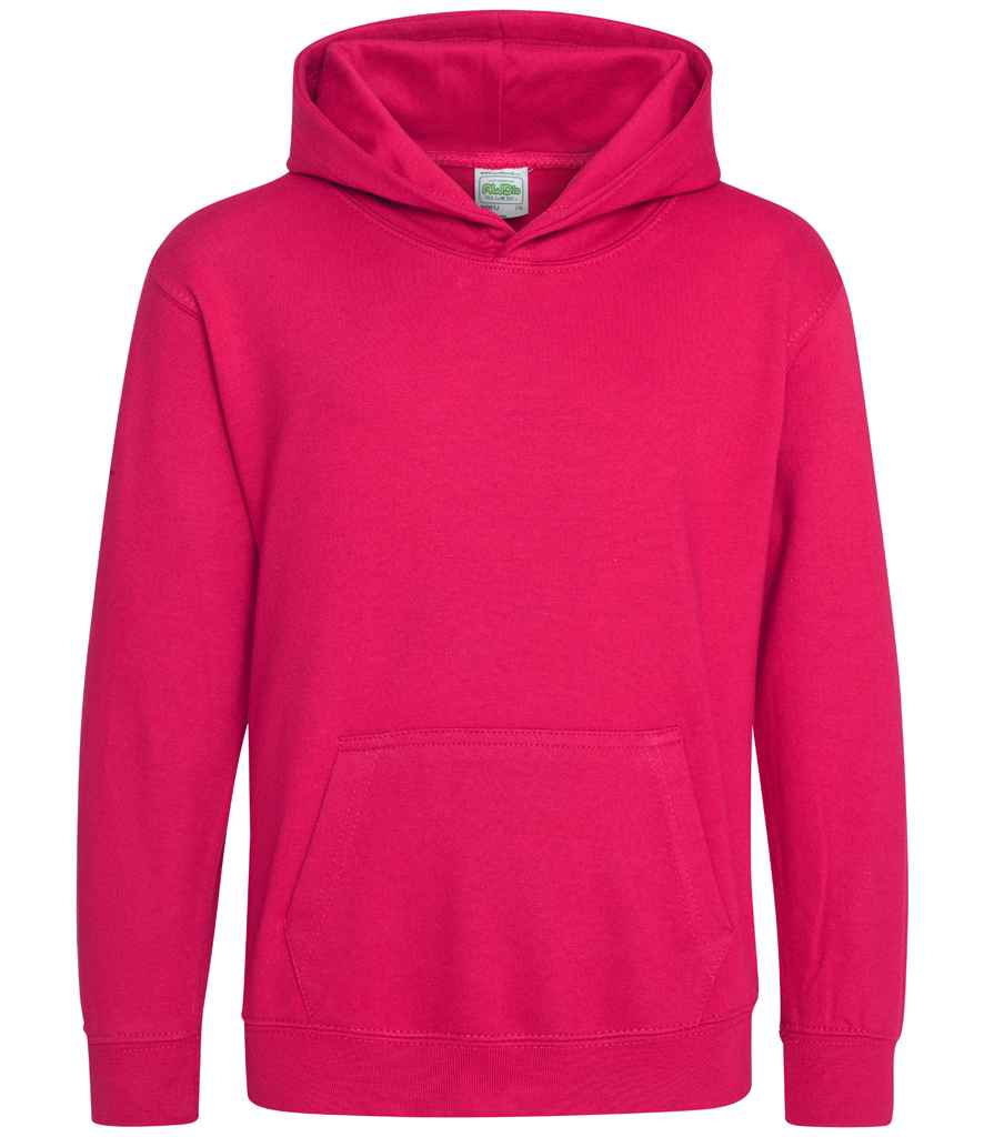 AWDis Kids Hoodie - (2nd Colours) in Hot Pink by Just Hoods — Custom branded clothing by Print Press, featuring premium embroidery produced in our specialist print lab in the UK.