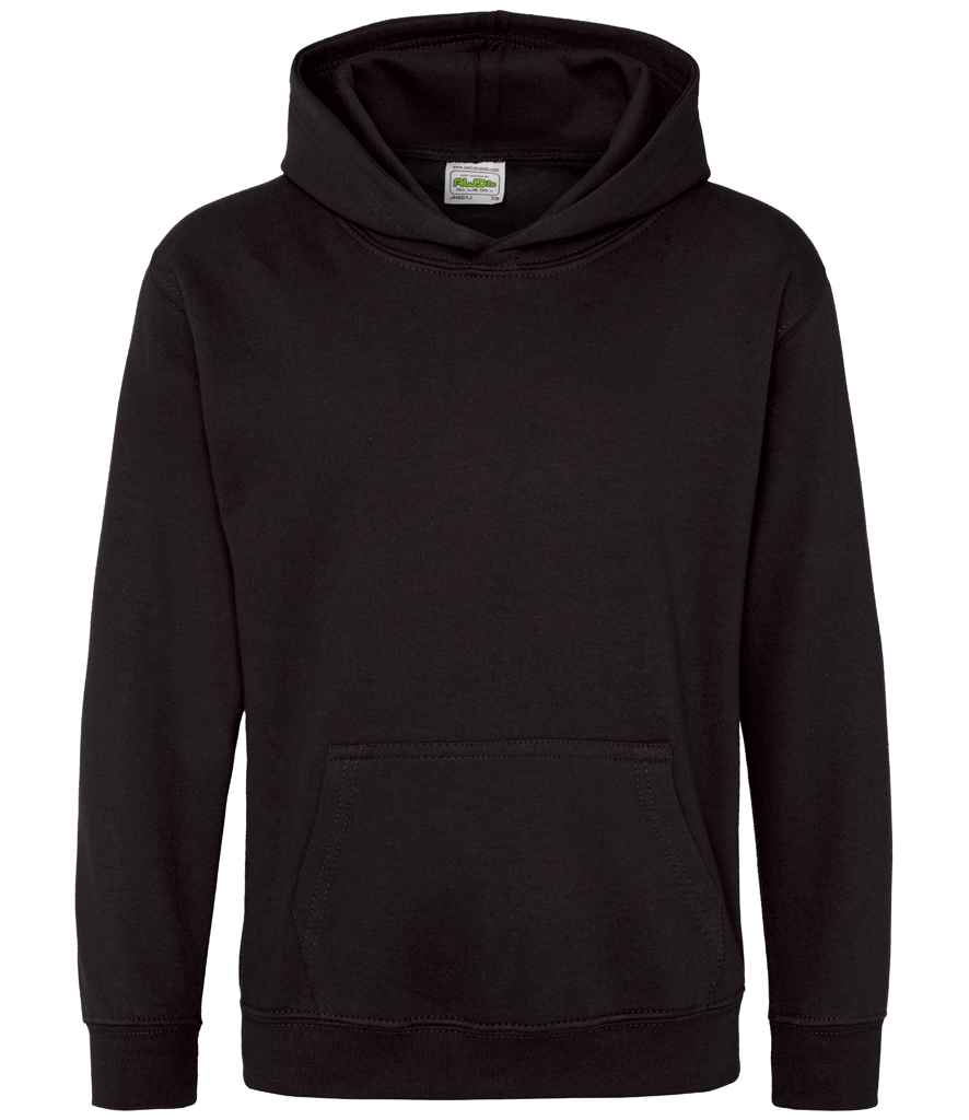 AWDis Kids Hoodie in Jet Black by Just Hoods — Custom branded clothing by Print Press, featuring premium embroidery produced in our specialist print lab in the UK.