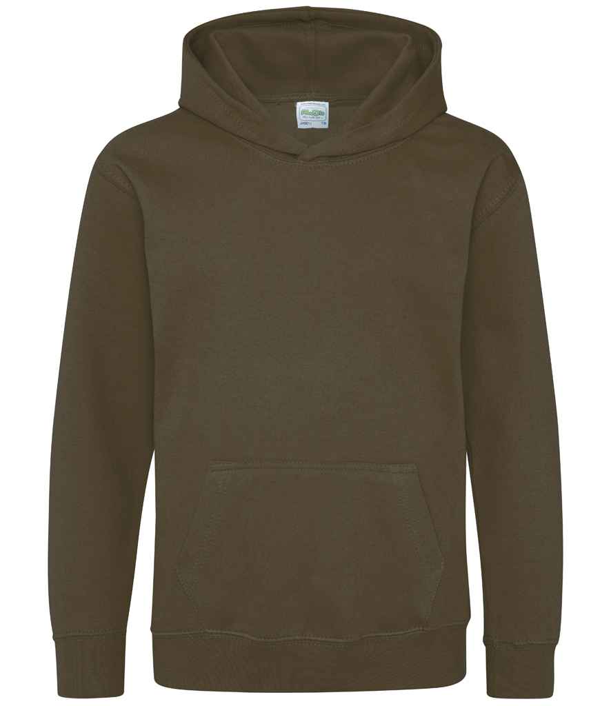AWDis Kids Hoodie in Olive Green by Just Hoods — Custom branded clothing by Print Press, featuring premium embroidery produced in our specialist print lab in the UK.