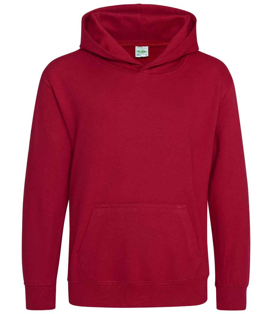 AWDis Kids Hoodie in Red Hot Chilli by Just Hoods — Custom branded clothing by Print Press, featuring premium embroidery produced in our specialist print lab in the UK.