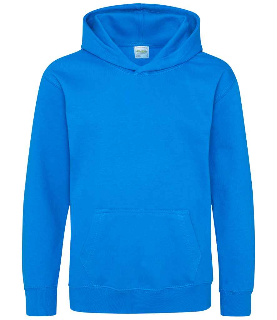 AWDis Kids Hoodie in Sapphire Blue by Just Hoods — Custom branded clothing by Print Press, featuring premium embroidery produced in our specialist print lab in the UK.