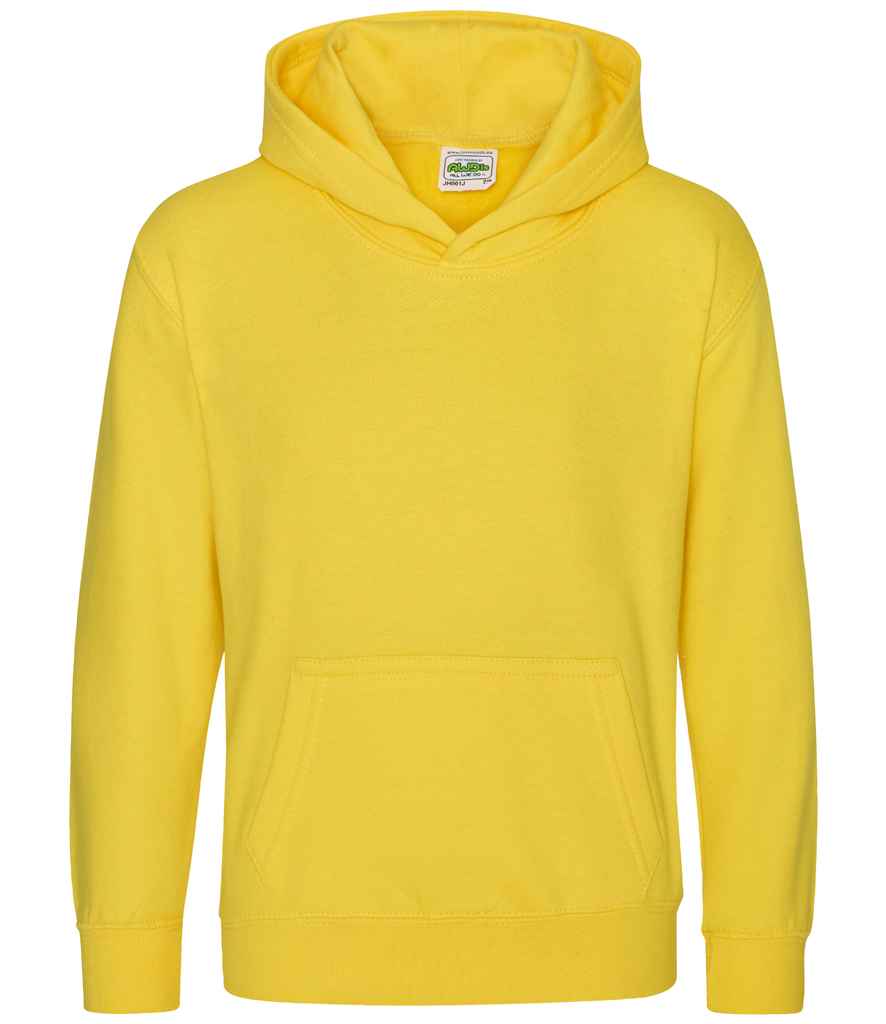 AWDis Kids Hoodie in Sun Yellow by Just Hoods — Custom branded clothing by Print Press, featuring premium embroidery produced in our specialist print lab in the UK.
