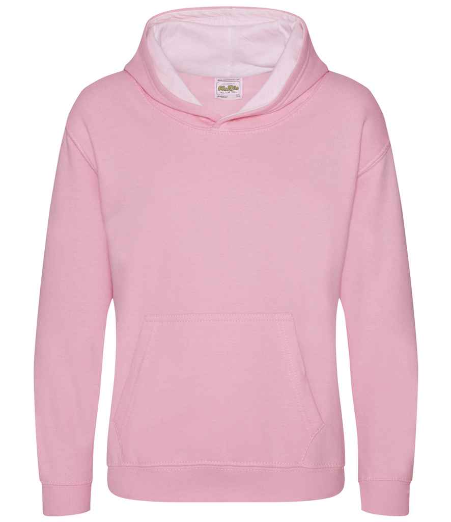 AWDis Kids Varsity Hoodie in Baby Pink Arctic White by Just Hoods — Custom branded clothing by Print Press, featuring premium embroidery produced in our specialist print lab in the UK.