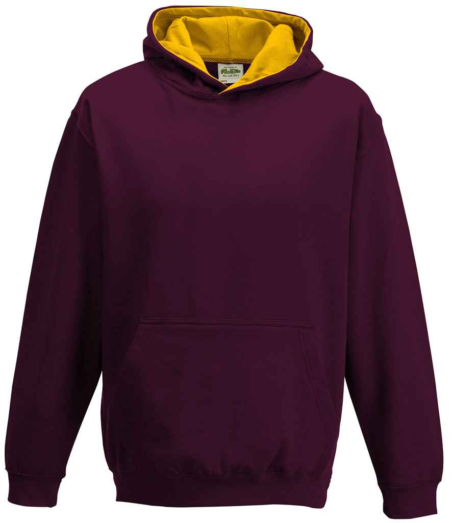 AWDis Kids Varsity Hoodie in Burgundy Gold by Just Hoods — Custom branded clothing by Print Press, featuring premium embroidery produced in our specialist print lab in the UK.