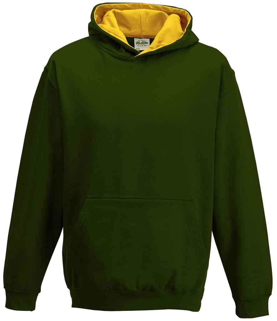 AWDis Kids Varsity Hoodie in Forest Green Gold by Just Hoods — Custom branded clothing by Print Press, featuring premium embroidery produced in our specialist print lab in the UK.