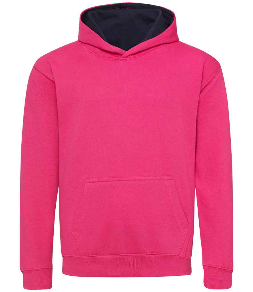 AWDis Kids Varsity Hoodie in Hot Pink French Navy by Just Hoods — Custom branded clothing by Print Press, featuring premium embroidery produced in our specialist print lab in the UK.