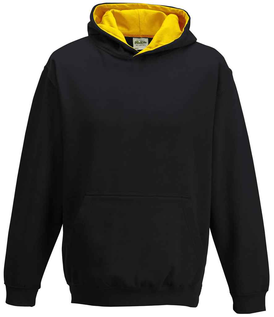 AWDis Kids Varsity Hoodie in Jet Black Gold by Just Hoods — Custom branded clothing by Print Press, featuring premium embroidery produced in our specialist print lab in the UK.