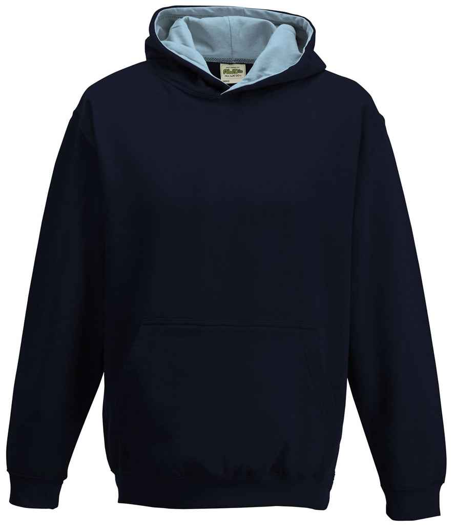 AWDis Kids Varsity Hoodie in New French Navy Sky Blue by Just Hoods — Custom branded clothing by Print Press, featuring premium embroidery produced in our specialist print lab in the UK.