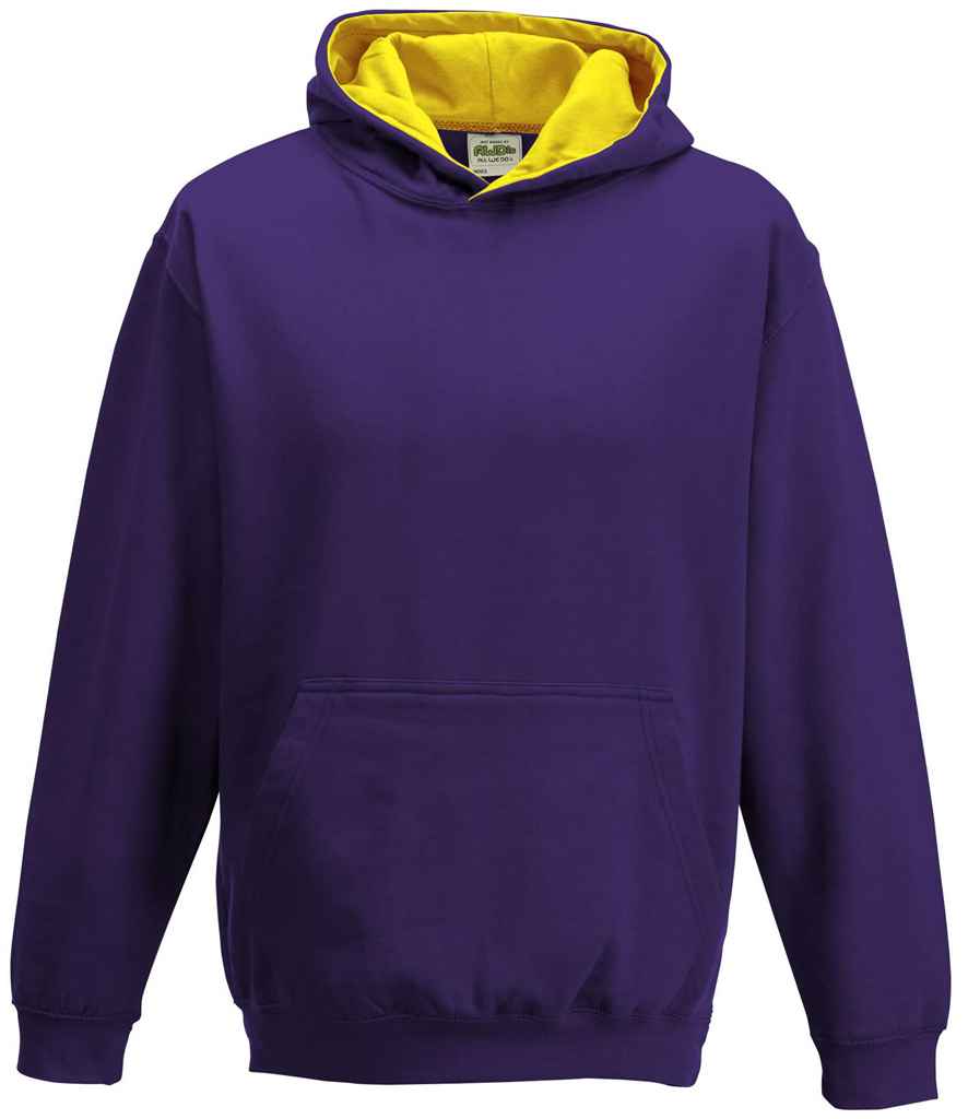 AWDis Kids Varsity Hoodie in Purple Sun Yellow by Just Hoods — Custom branded clothing by Print Press, featuring premium embroidery produced in our specialist print lab in the UK.