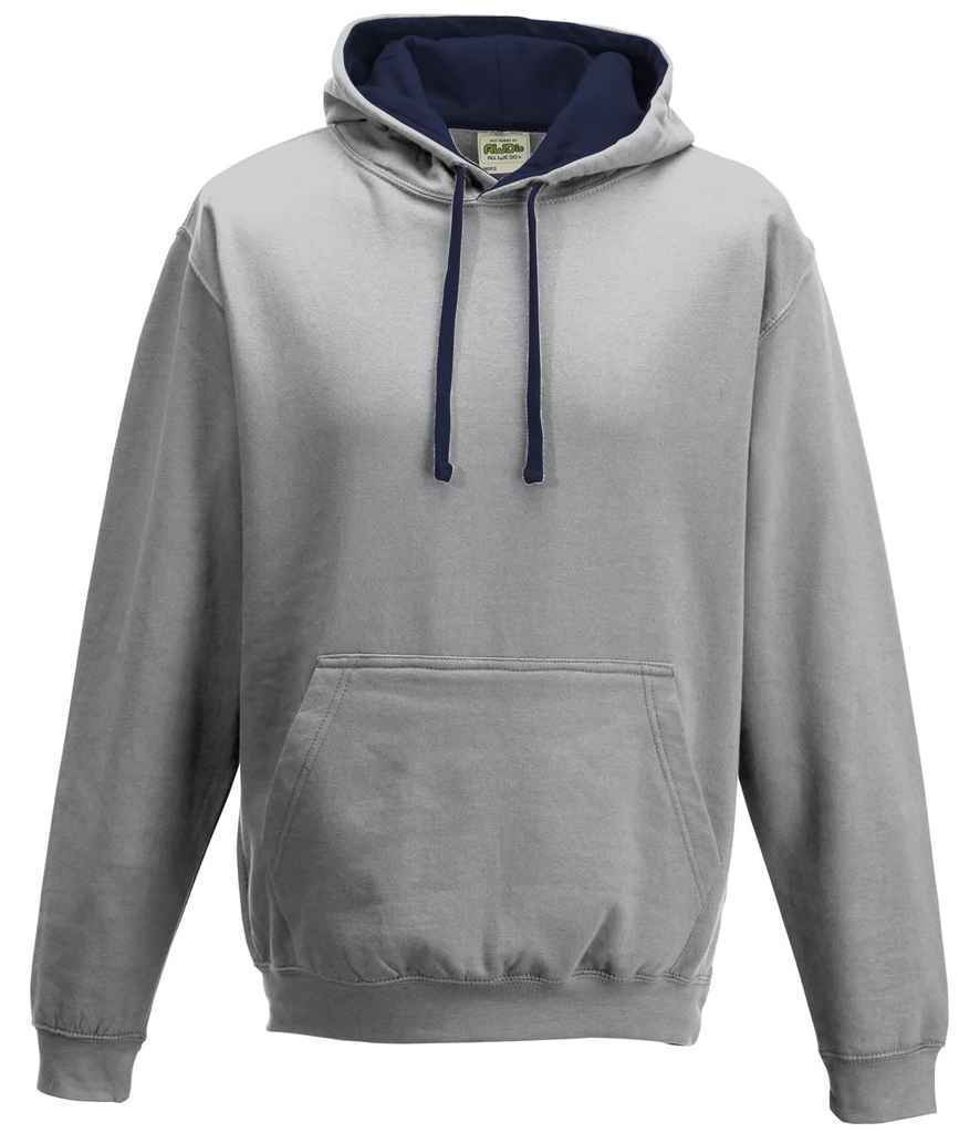 AWDis Varsity Hoodie - (2nd Colours) in Heather Grey New French Navy by Just Hoods — Custom branded clothing by Print Press, featuring premium embroidery produced in our specialist print lab in the UK.
