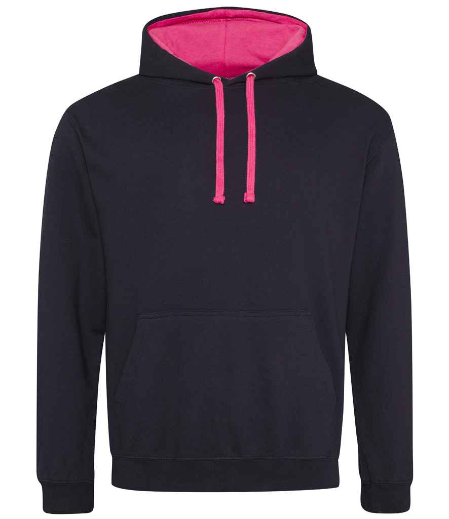 AWDis Varsity Hoodie - (2nd Colours) in Jet Black Hot Pink by Just Hoods — Custom branded clothing by Print Press, featuring premium embroidery produced in our specialist print lab in the UK.