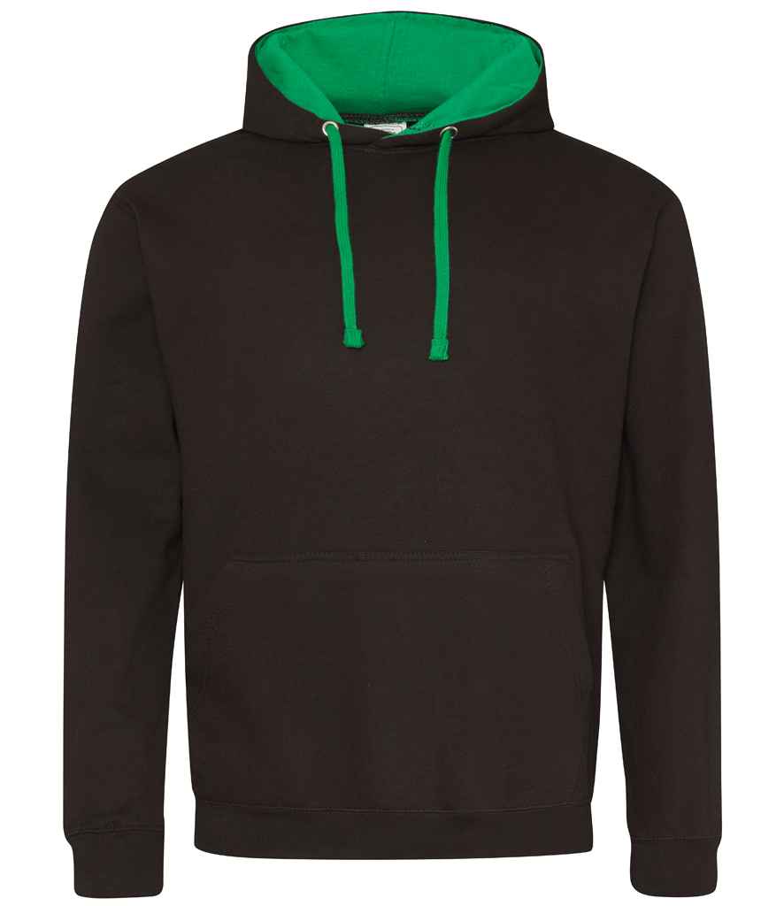 AWDis Varsity Hoodie - (2nd Colours) in Jet Black Kelly Green by Just Hoods — Custom branded clothing by Print Press, featuring premium embroidery produced in our specialist print lab in the UK.