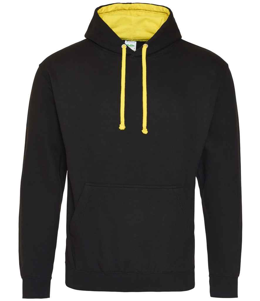 AWDis Varsity Hoodie - (2nd Colours) in Jet Black Sun Yellow by Just Hoods — Custom branded clothing by Print Press, featuring premium embroidery produced in our specialist print lab in the UK.