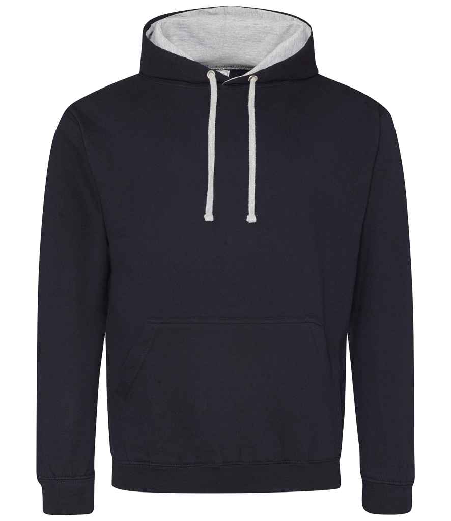 AWDis Varsity Hoodie in New French Navy Heather Grey by Just Hoods — Custom branded clothing by Print Press, featuring premium embroidery produced in our specialist print lab in the UK.