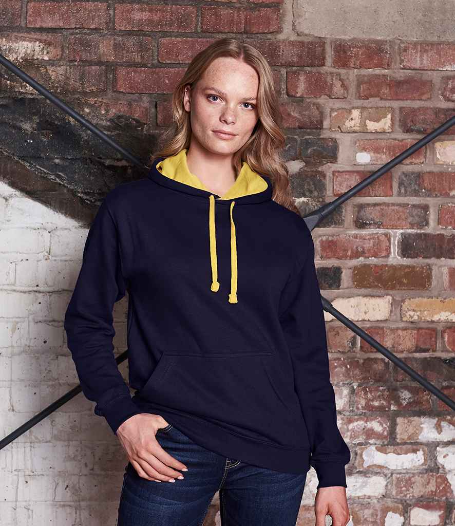 AWDis Varsity Hoodie in Oxford Navy Sun Yellow by Just Hoods — Custom branded clothing by Print Press, featuring premium embroidery produced in our specialist print lab in the UK.
