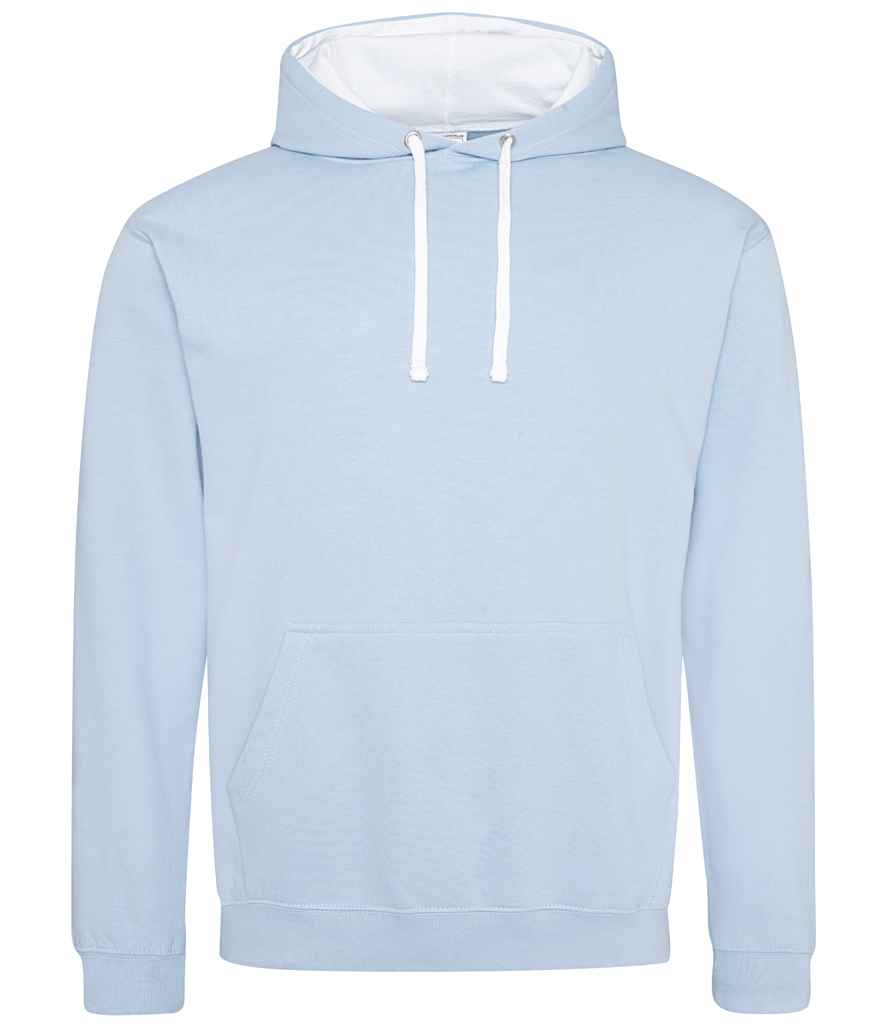 AWDis Varsity Hoodie in Sky Blue Arctic White by Just Hoods — Custom branded clothing by Print Press, featuring premium embroidery produced in our specialist print lab in the UK.