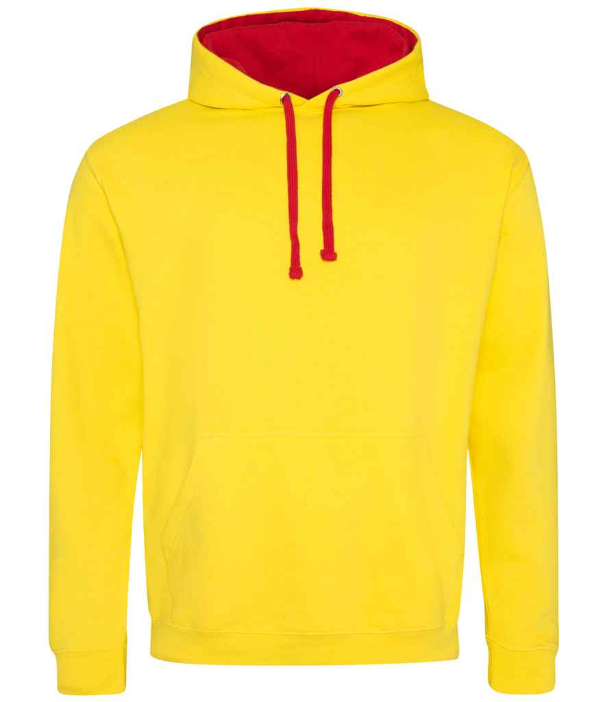 AWDis Varsity Hoodie in Sun Yellow Fire Red by Just Hoods — Custom branded clothing by Print Press, featuring premium embroidery produced in our specialist print lab in the UK.