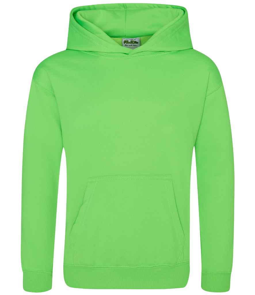 AWDis Kids Electric Hoodie in Electric Green by Just Hoods — Custom branded clothing by Print Press, featuring premium embroidery produced in our specialist print lab in the UK.