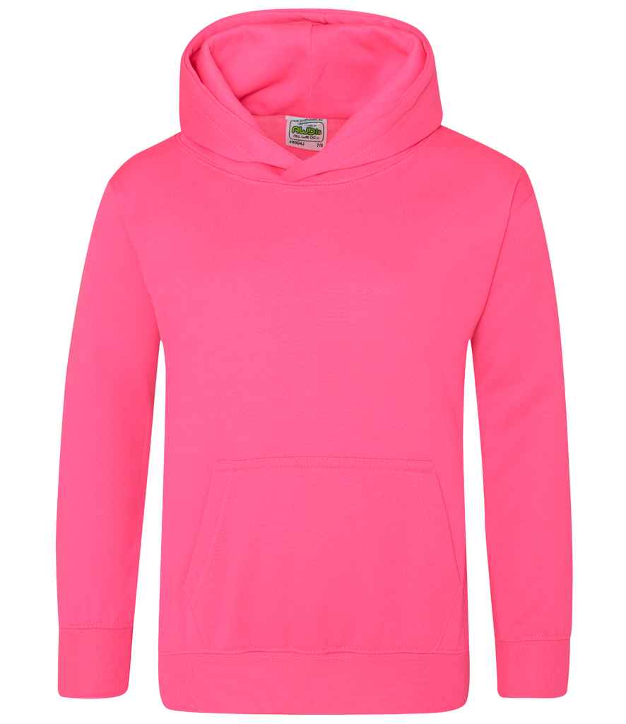 AWDis Kids Electric Hoodie in Electric Pink by Just Hoods — Custom branded clothing by Print Press, featuring premium embroidery produced in our specialist print lab in the UK.