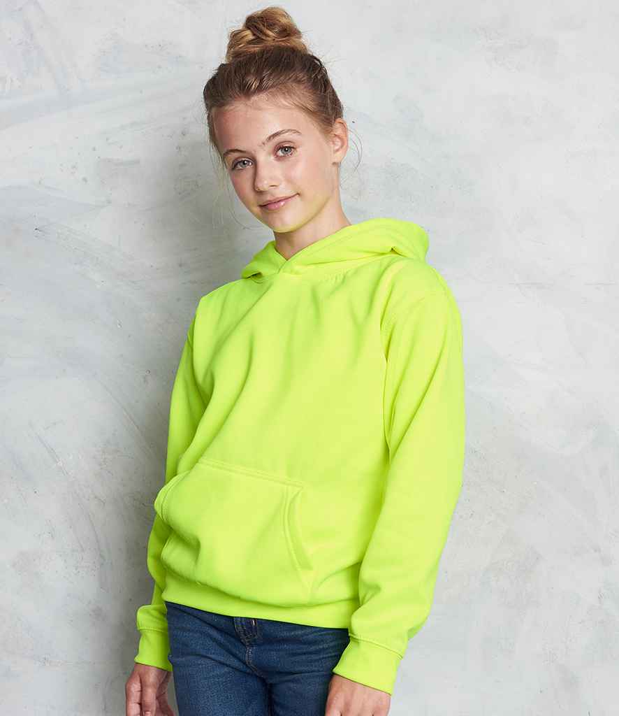 AWDis Kids Electric Hoodie in Electric Yellow by Just Hoods — Custom branded clothing by Print Press, featuring premium embroidery produced in our specialist print lab in the UK.