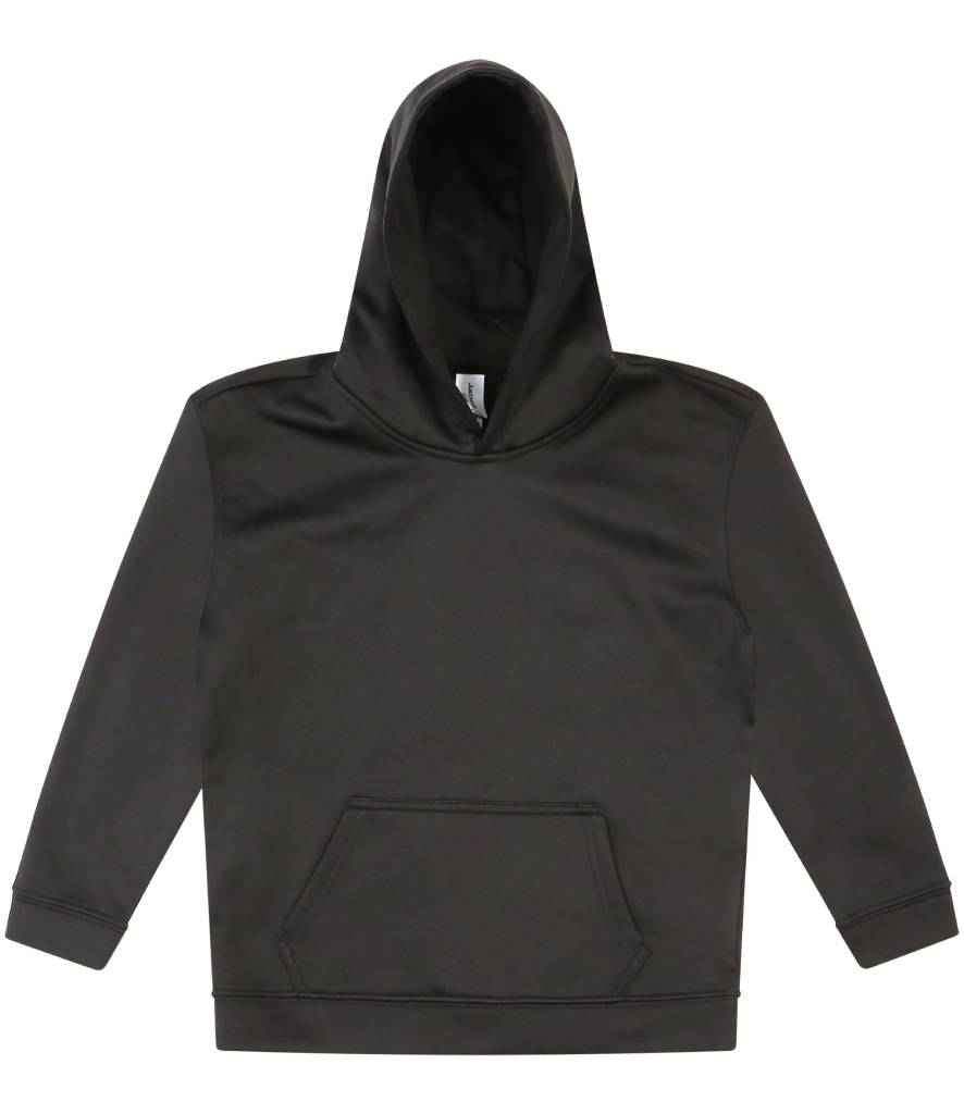 AWDis Kids Sports Polyester Hoodie in Jet Black by Just Hoods — Custom branded clothing by Print Press, featuring premium embroidery produced in our specialist print lab in the UK.