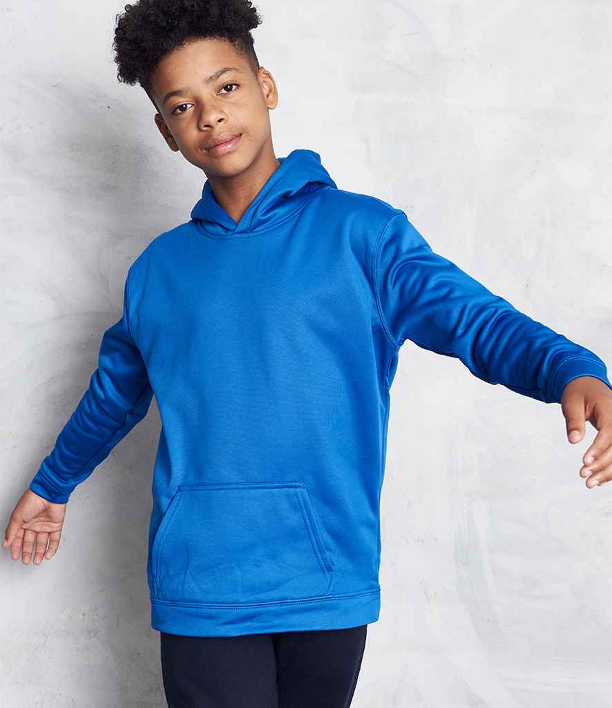 AWDis Kids Sports Polyester Hoodie in Royal Blue by Just Hoods — Custom branded clothing by Print Press, featuring premium embroidery produced in our specialist print lab in the UK.