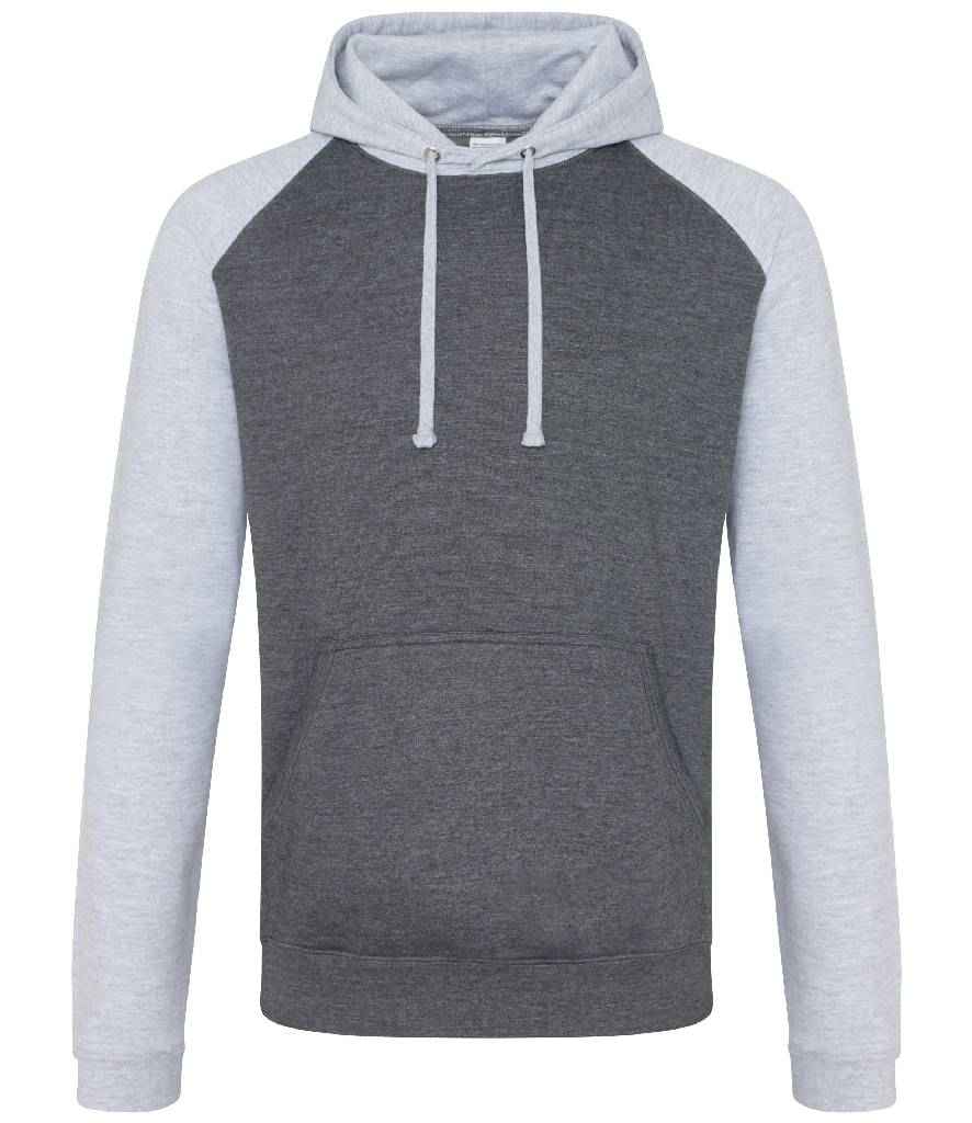 AWDis Baseball Hoodie in Charcoal Heather Grey by Just Hoods — Custom branded clothing by Print Press, featuring premium embroidery produced in our specialist print lab in the UK.