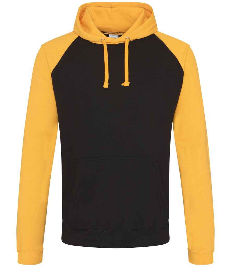 AWDis Baseball Hoodie in Jet Black Gold by Just Hoods — Custom branded clothing by Print Press, featuring premium embroidery produced in our specialist print lab in the UK.